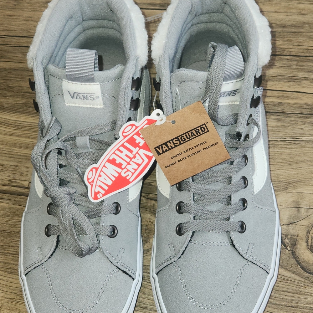 Vans Filmore High Top Sk8 Gray Suede & White Side Stripe Faux Sherpa Women 9.5 - Picture 11 of 11
